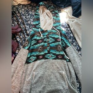 Grey and blue light western hoodie